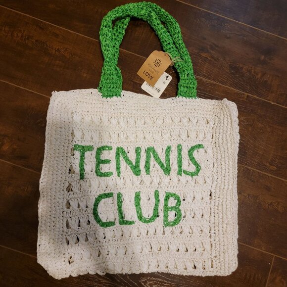 Free People De Siena Tennis Club Raffia Tote Bag Woven Boho Chic Casual Coastal - Picture 2 of 7